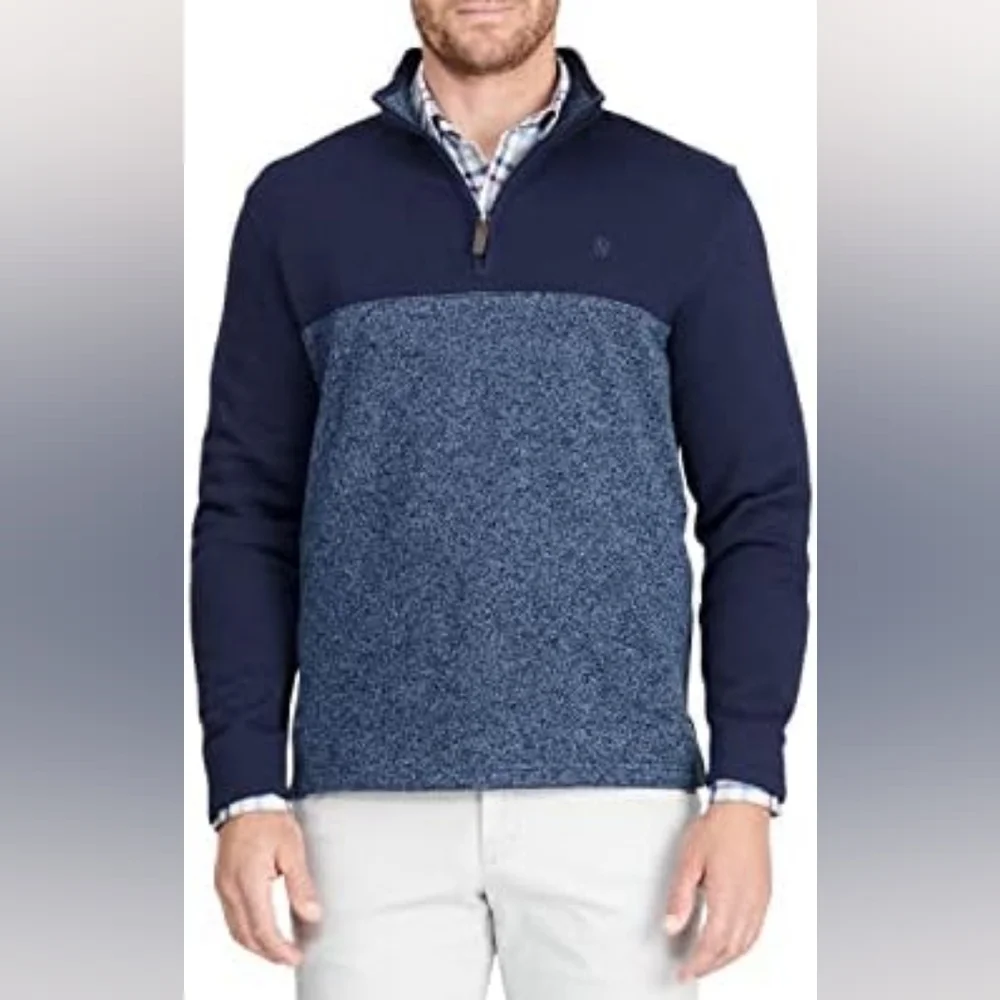 Men's Izod Quarter Zip Color block Fleece XL Blue